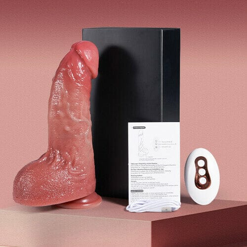 Consolador anal realista Derek Curved Glans con lubricante gratuito, estimulación de los puntos P y G, calentamiento y vibración.