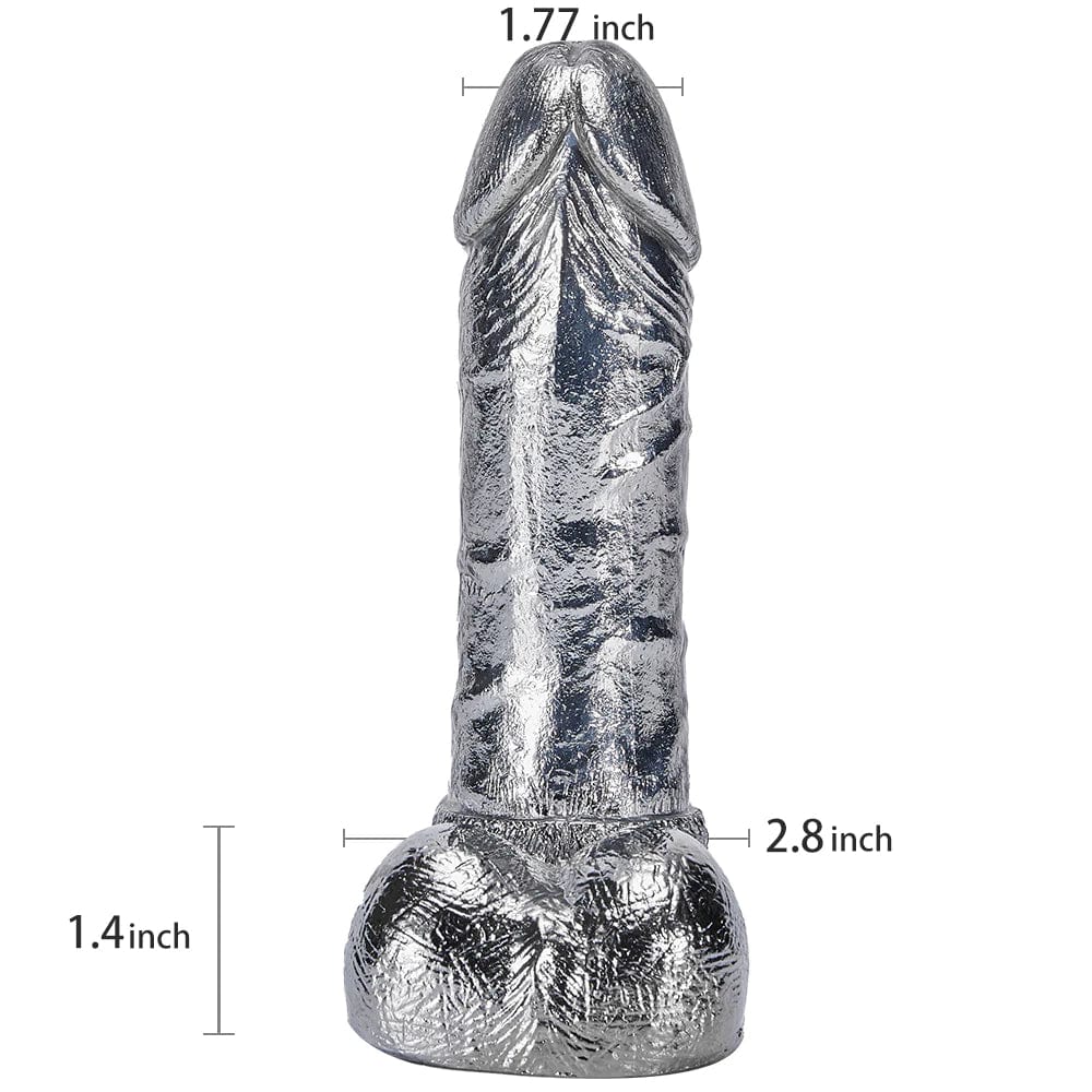 Arĝenta Dildo 6.8-cola G-punkta Monstra Metala Dildo Seksa Ludilo por Virinoj
