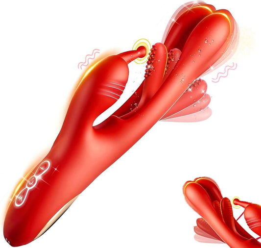 3 EN 1 Kunikla Flapado G-Punkto Klitora Stimulilo Vibrilo