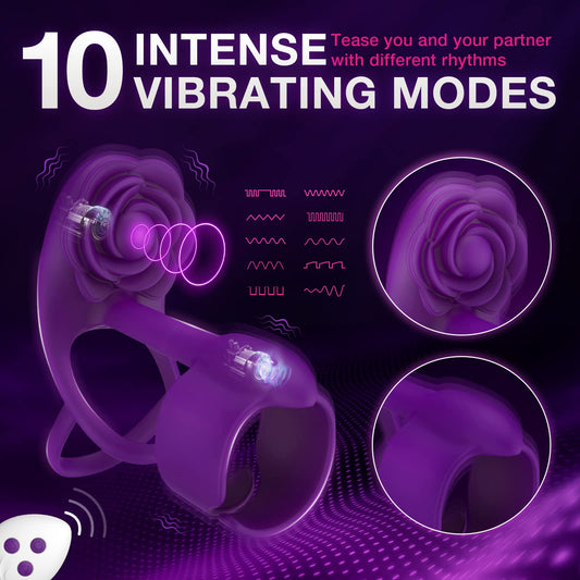 3 EN 1 Vibranta Roza Penisringo kun 10 Vibradoj