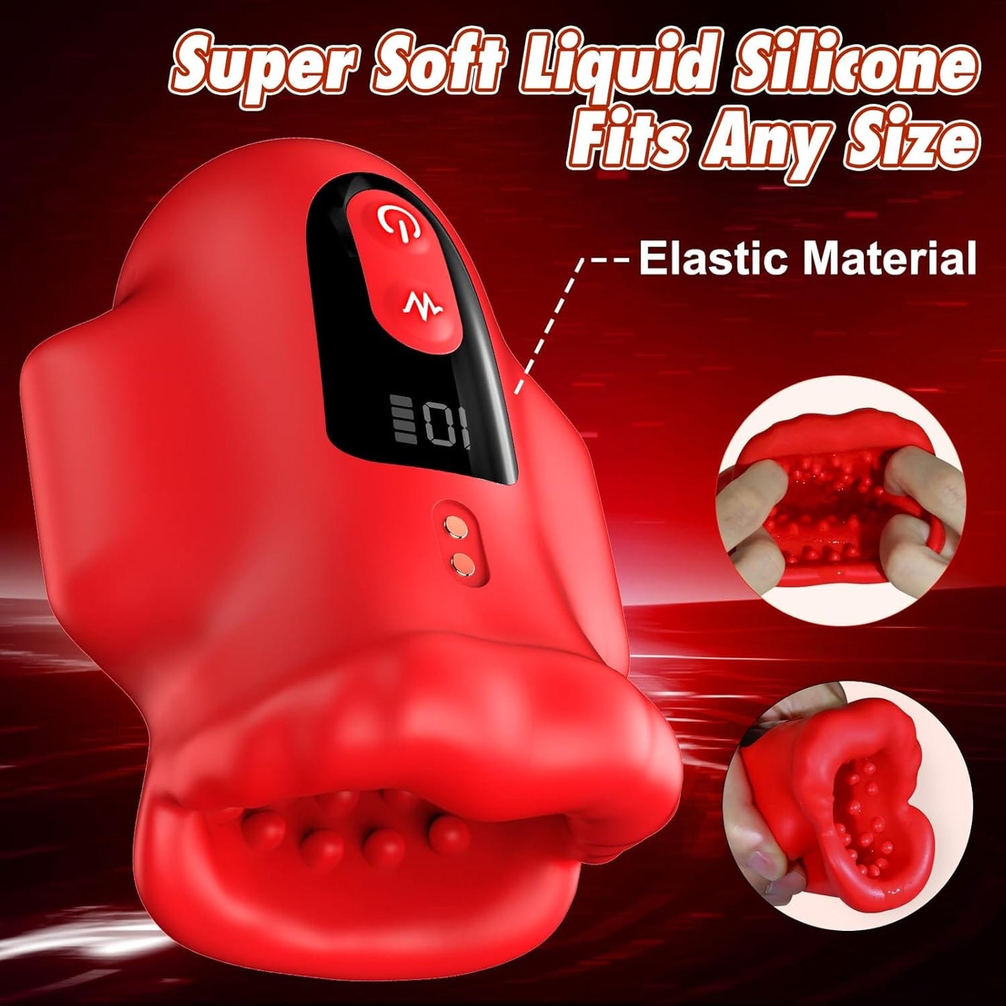 Buŝa 360° Envolvita Penisvibrilo kun LCD-Ekrano por Trejnado de Glano