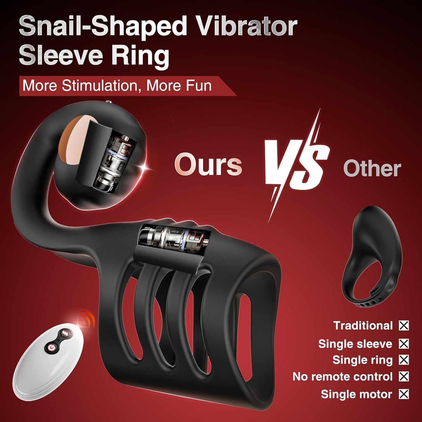 4 in 1 Penis Sleeve Ring Vibrator with Snail-Shaped Clit Stimulator