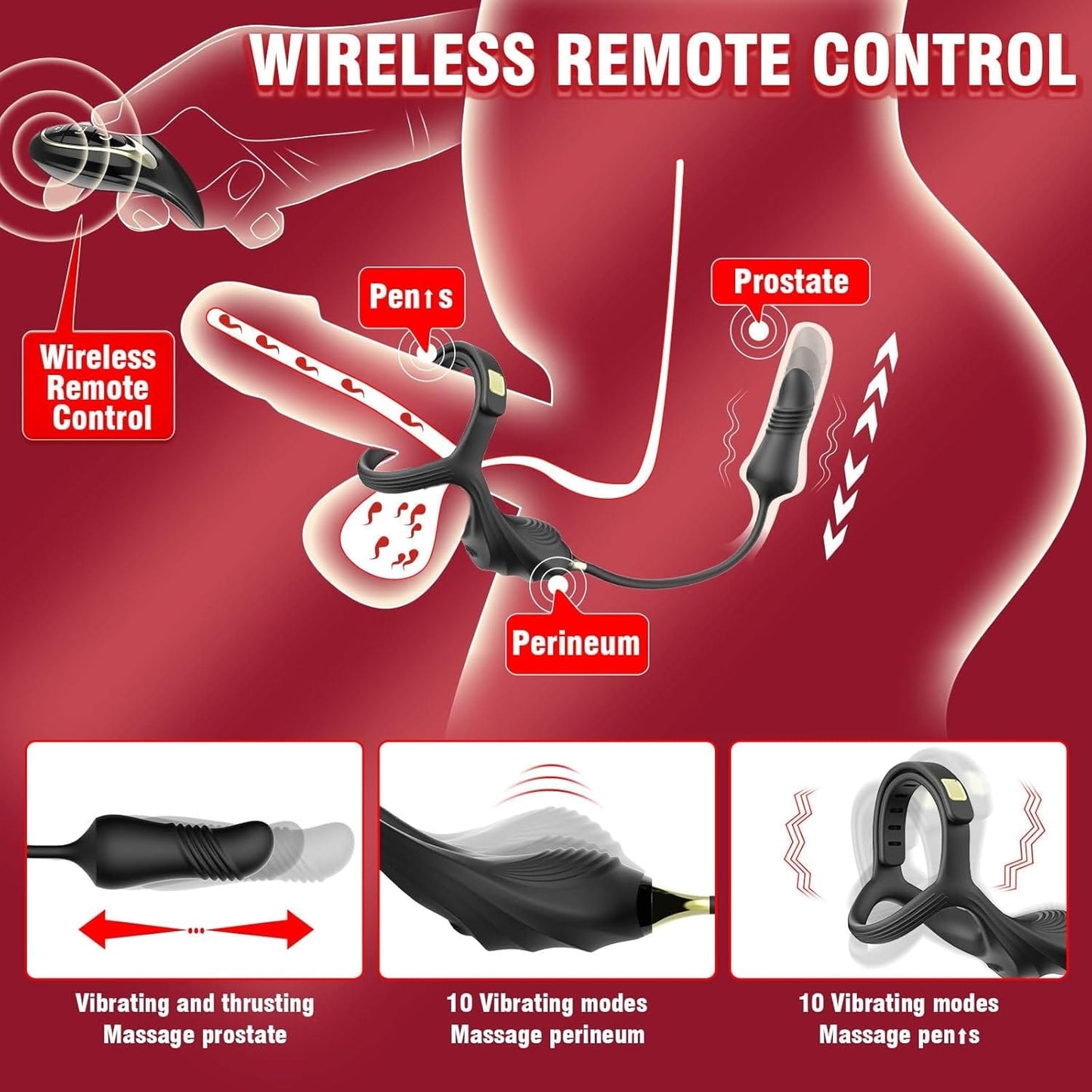 2 In 1 penis Ring thrusting anal Prostate Massager with Adjustable ring buckle
