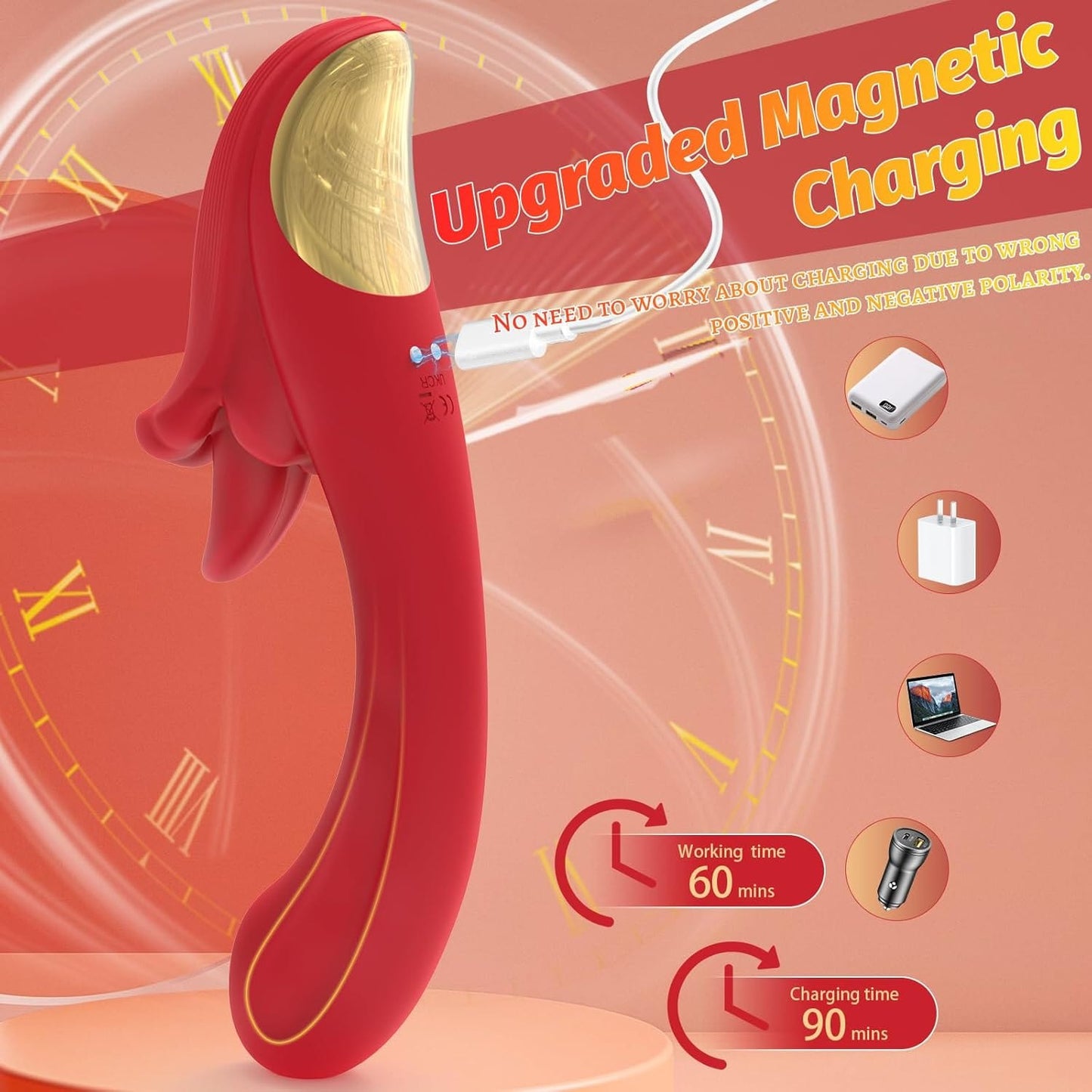 Angel Kiss 4 en 1 Rotacianta Lango-Leka Vibranta G-Punkta Dildo-Vibrilo