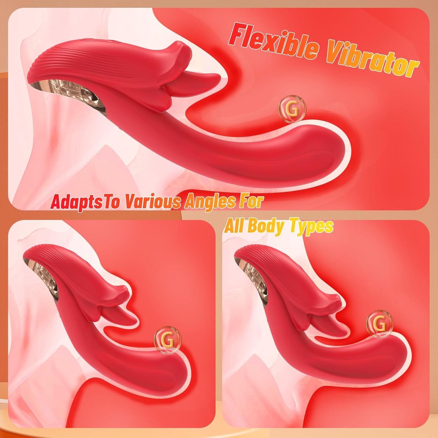 Angel Kiss 4 en 1 Rotacianta Lango-Leka Vibranta G-Punkta Dildo-Vibrilo