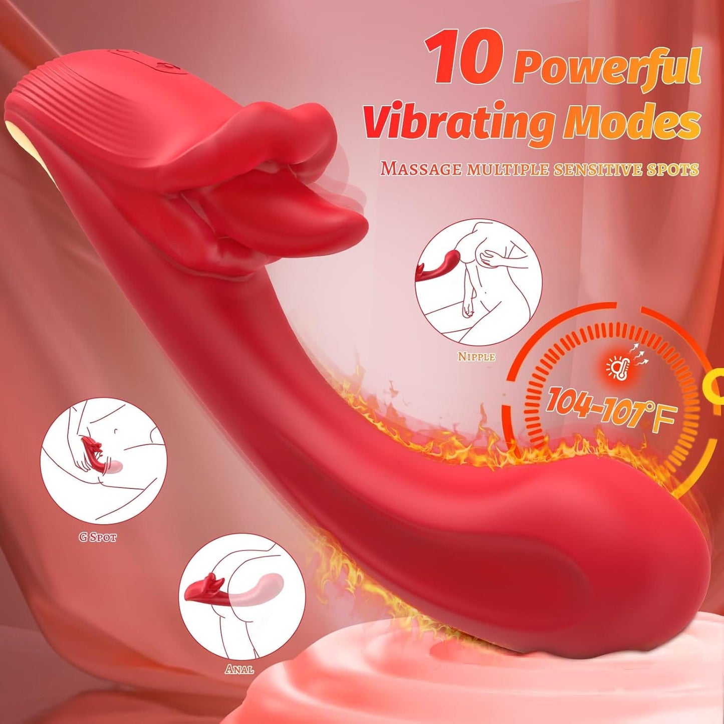 Angel Kiss 4 en 1 Rotacianta Lango-Leka Vibranta G-Punkta Dildo-Vibrilo