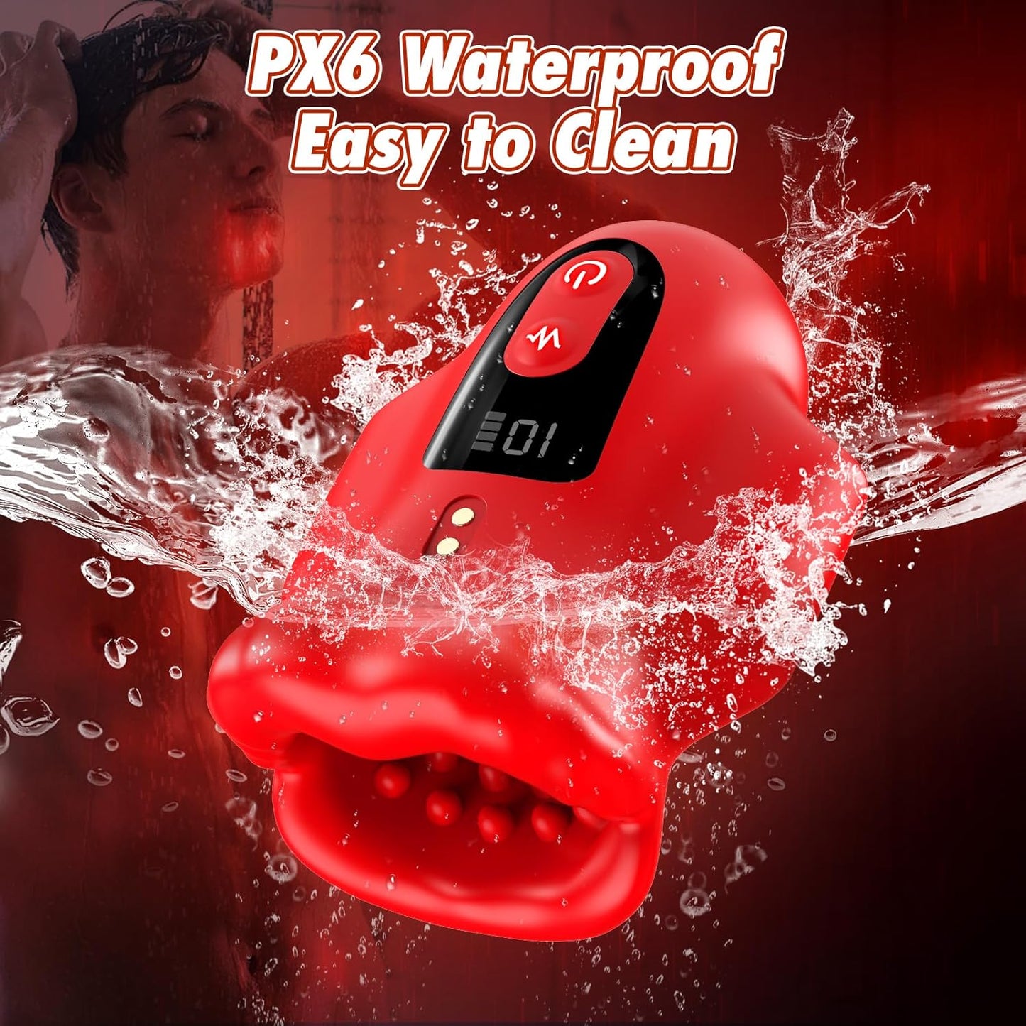 Buŝa 360° Envolvita Penisvibrilo kun LCD-Ekrano por Trejnado de Glano