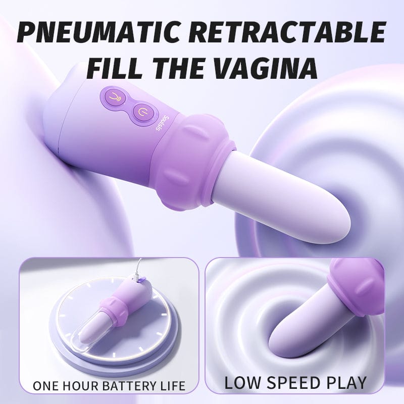 Soulsis Pinĉa Fungo-Dildo-Vibrilo Kun 5cm Teleskopaj kaj Vibraj Reĝimoj