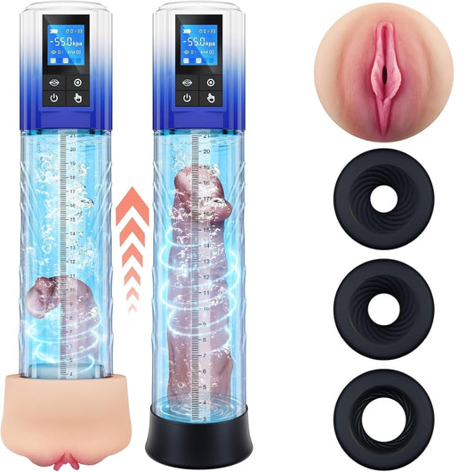 4 en 1 penisa pligrandiga pumpilo-masturbatoro kun mini-poŝa piĉo