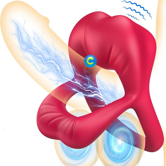 Roza Vibranta Penisringo kun Sekseca Klitora Stimulilo por Lipoj