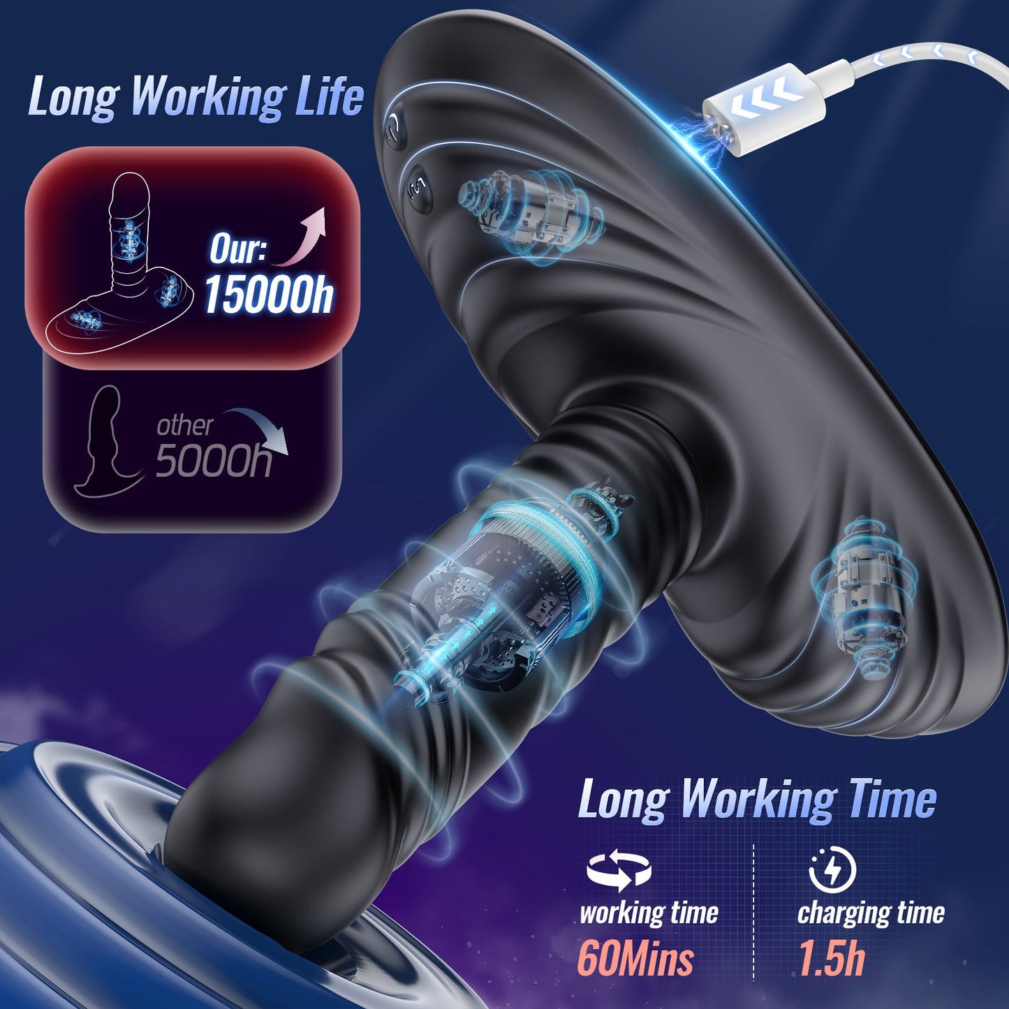 Vibrador anal doble con control remoto y función de empuje mejorado para sentarse y montar.
