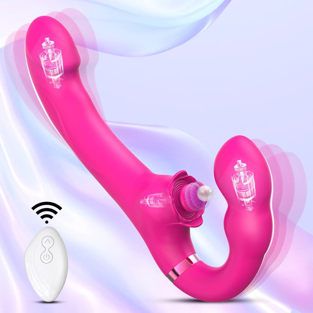 Vibrador lésbico 3 en 1 de doble extremo para estimulación del clítoris y la vagina con control remoto