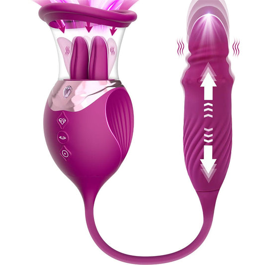 Lurevibe - Roza Seksa Ludilo 4 en 1 Langoleka Puŝa G-Punkta Vibrilo Klitora Cica Suĉpumpilo Stimulilo