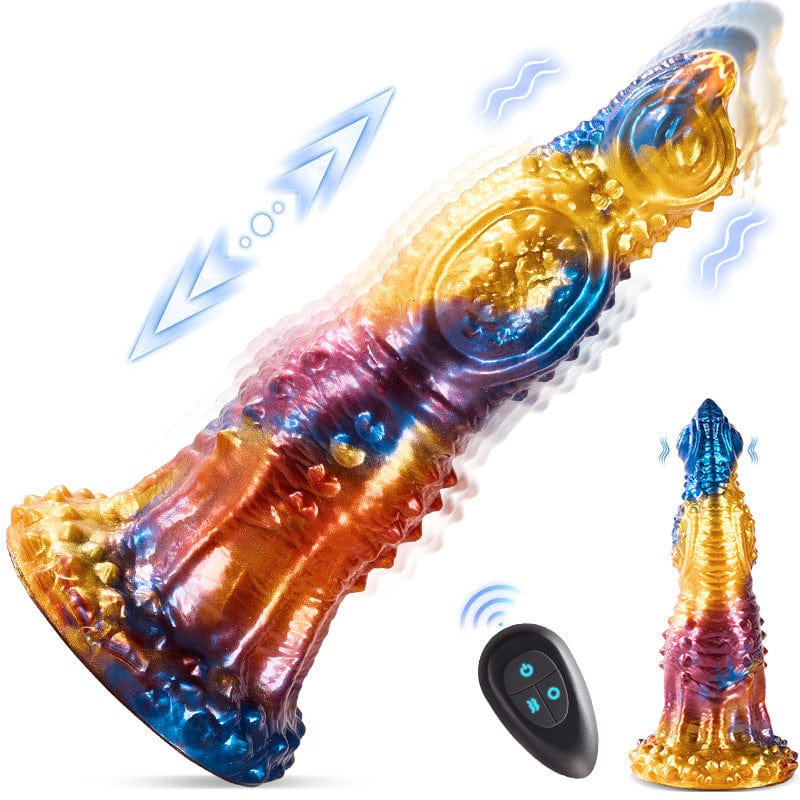 Consolador vibrador telescópico eléctrico Golden Phoenix colorido con control remoto