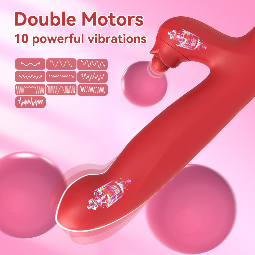 4 EN 1 G-Punktaj Vibriloj Lango-Klitora Stimulilo Puŝanta Dildo
