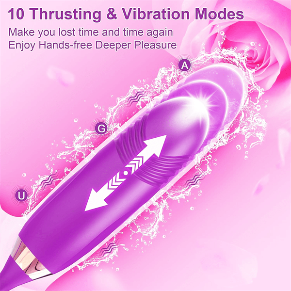 Vibrilo Rose Muncher Rose Kiss Tongue kun puŝanta dildo-vibrilo 