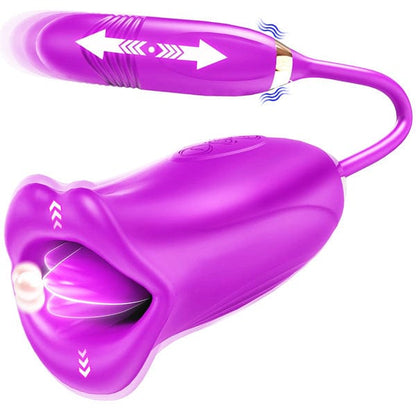 Vibrilo Rose Muncher Rose Kiss Tongue kun puŝanta dildo-vibrilo 