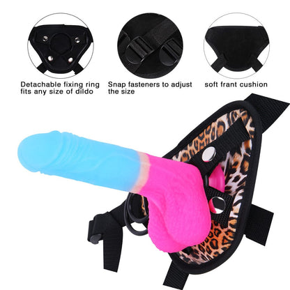 Cinturón de leopardo con consolador con correa de 7.09 pulgadas para parejas lesbianas