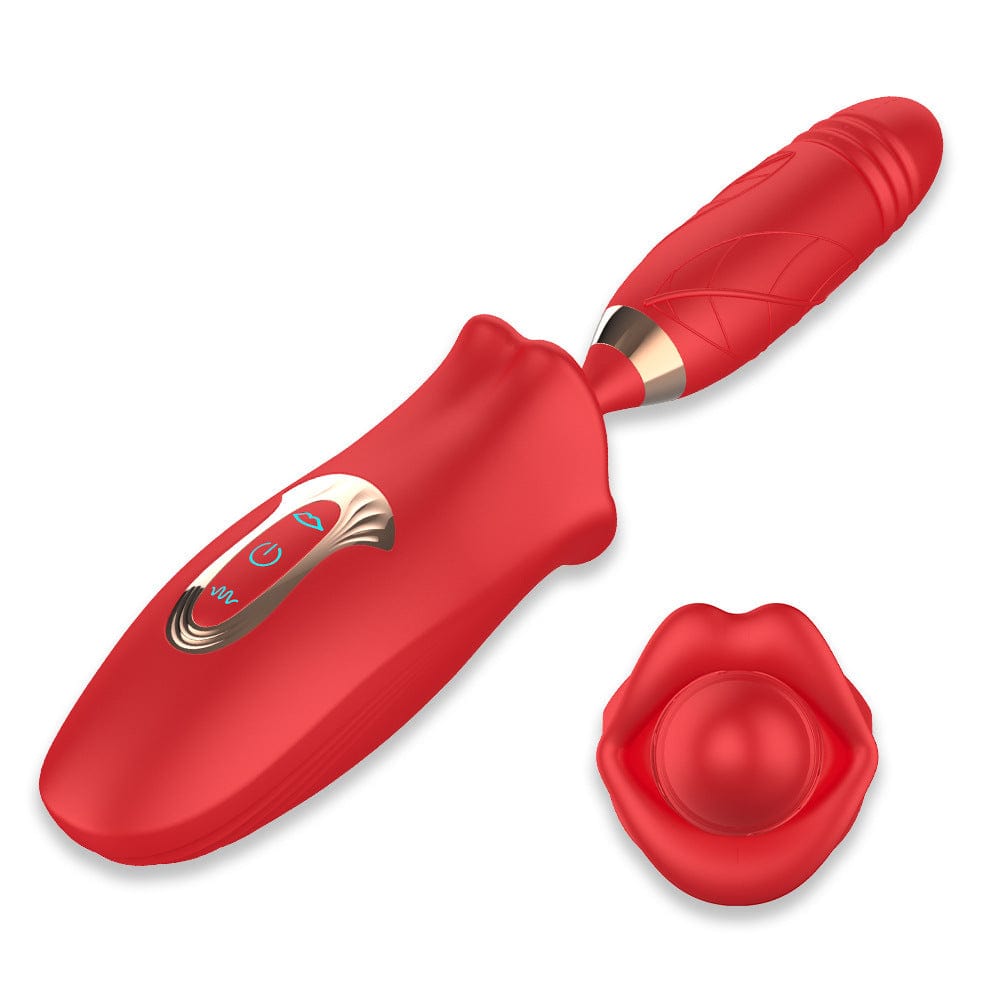 Vibrador de succión de labios y lengua Rose Muncher con consolador vibrador de empuje 