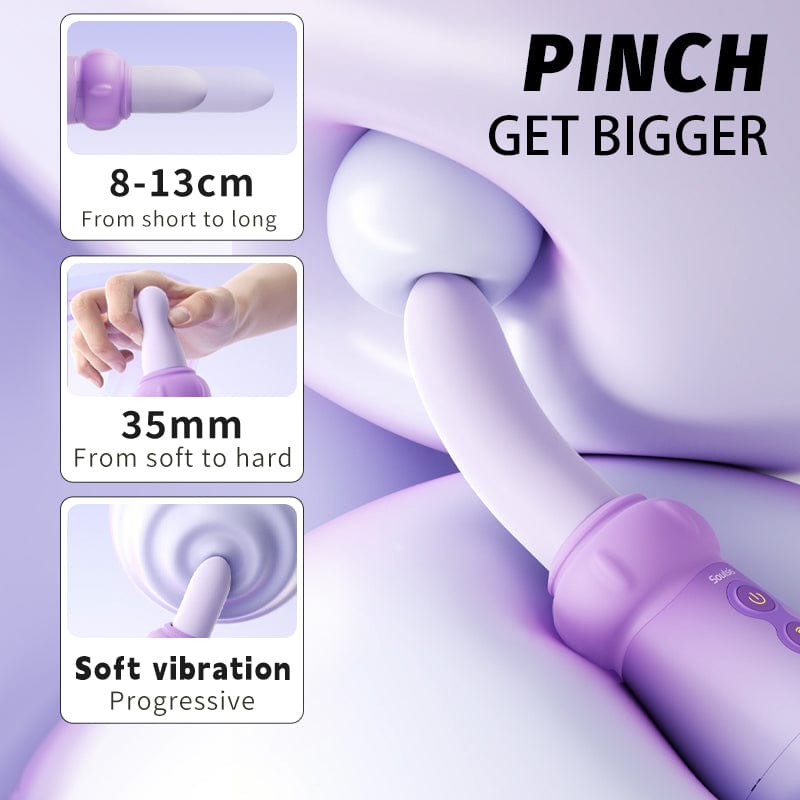 Soulsis Pinĉa Fungo-Dildo-Vibrilo Kun 5cm Teleskopaj kaj Vibraj Reĝimoj