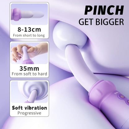 Soulsis Pinĉa Fungo-Dildo-Vibrilo Kun 5cm Teleskopaj kaj Vibraj Reĝimoj