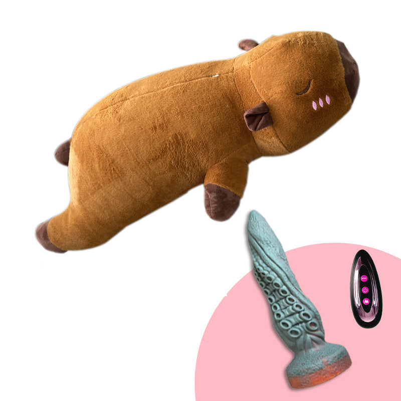 Máquina de consolador de peluche, juguete sexual con control remoto para lamer y empujar.