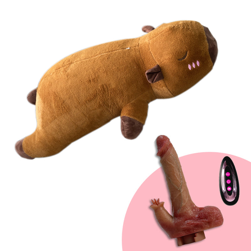 Máquina de consolador de peluche, juguete sexual con control remoto para lamer y empujar.