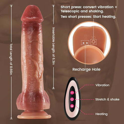 9 Vibranta 3 Puŝa kaj Svinga Inteligenta Hejtado Realisma Dildo-Vibrilo 6.3 Coloj 