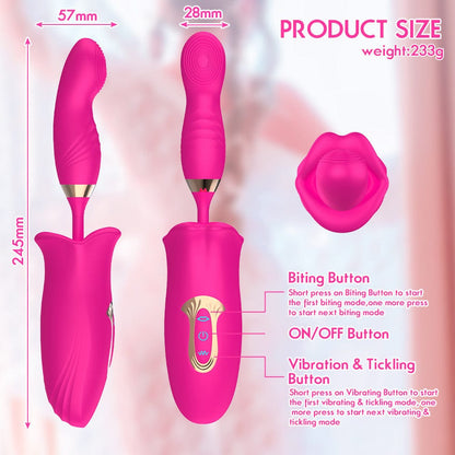 Vibrilo Rose Muncher Bite, G-punkta klitora stimulilo, vaginsuĉa masturbatoro 