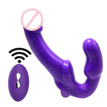Consolador portátil de doble extremo con control remoto y vibración de 10 frecuencias