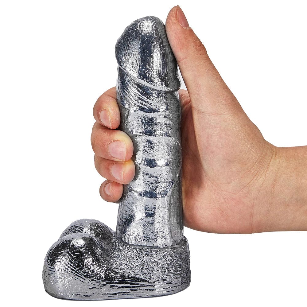 Arĝenta Dildo 6.8-cola G-punkta Monstra Metala Dildo Seksa Ludilo por Virinoj