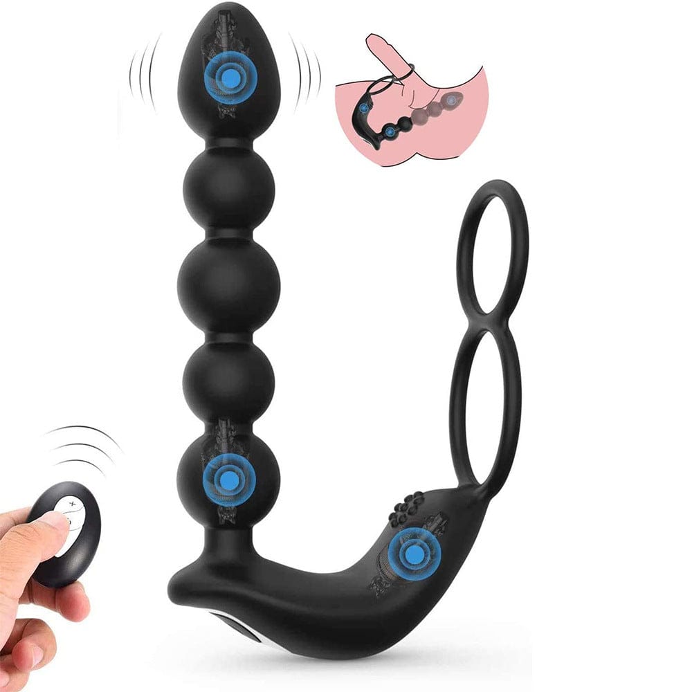 Tapón anal con anillo para el pene, vibrador recargable, masajeador de próstata impermeable 
