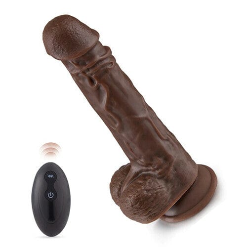 9.05-cola Realisma 8-Puŝa Vibra Hejtiga Nigra Dildo kun Teleregilo 