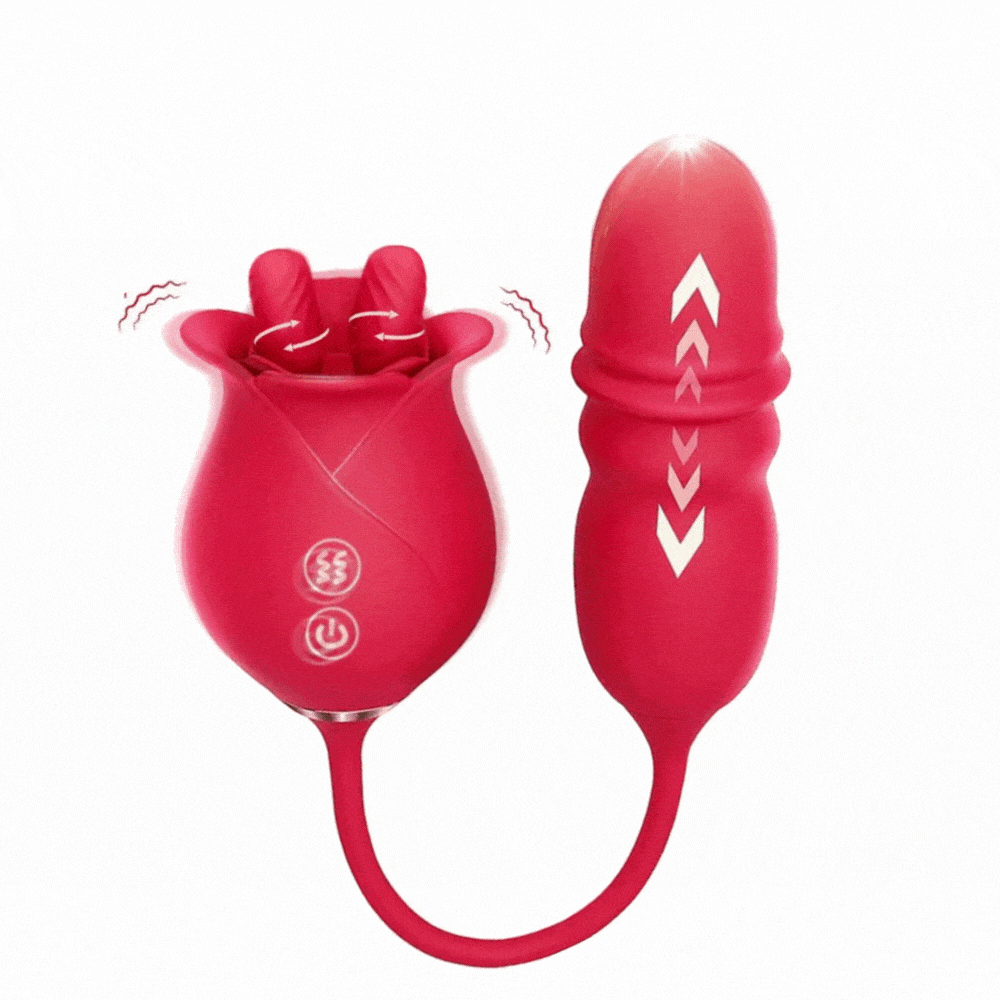 Rose Romeo 3en1 Duobla Lango Rose Plenkreskaj Ludiloj Vibriloj kun 10 Lekadoj kaj 10 Puŝoj, Klitora Cica Anusa G-Punkta Vibrilo 