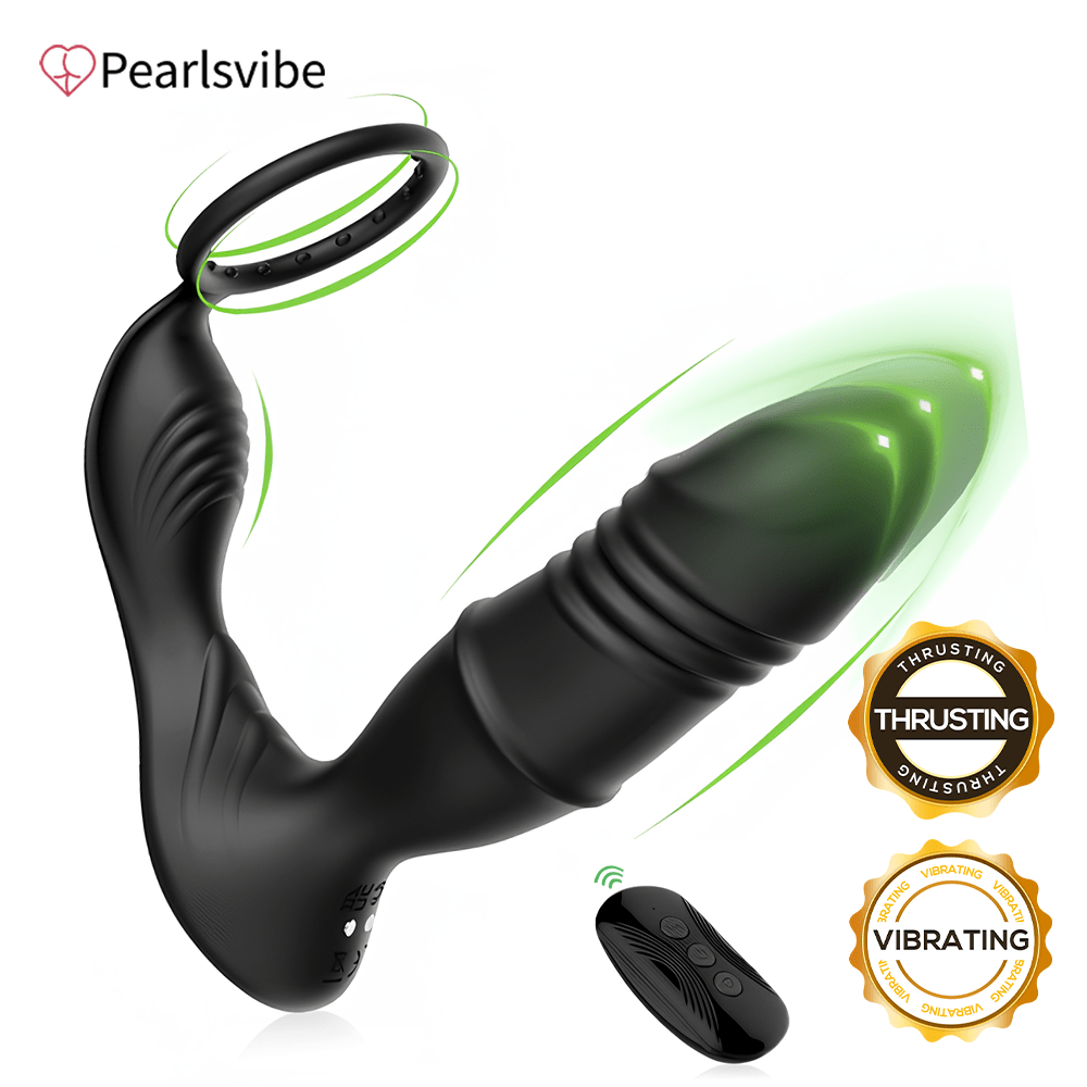 Masajeador de próstata Mason con aplicación/controlador y 9 anillos telescópicos/vibratorios y para el pene 