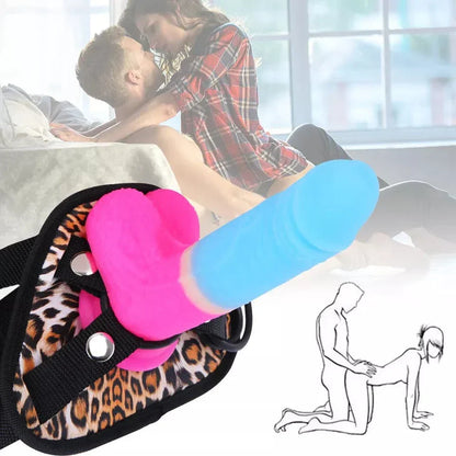 Cinturón de leopardo con consolador con correa de 7.09 pulgadas para parejas lesbianas