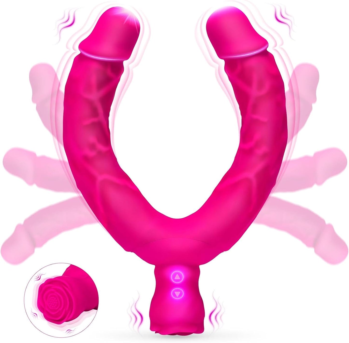 Consolador anal vibrador de doble punta con forma de rosa y 10 modos de vibración
