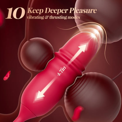 Rose Romeo 3en1 Duobla Lango Rose Plenkreskaj Ludiloj Vibriloj kun 10 Lekadoj kaj 10 Puŝoj, Klitora Cica Anusa G-Punkta Vibrilo 