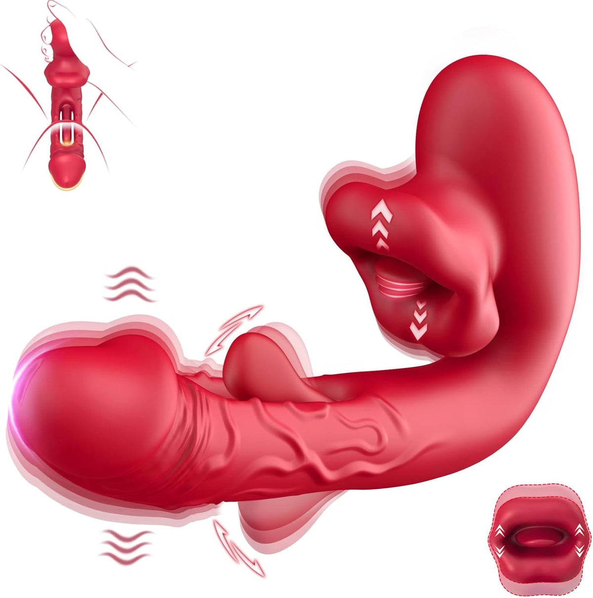 Consolador vibrador 3 en 1 Rose Muncher para el punto G con 10 modos de aleteo, vibración, lamido y mordida