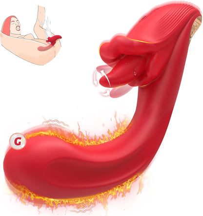 Angel Kiss 4 en 1 Rotacianta Lango-Leka Vibranta G-Punkta Dildo-Vibrilo