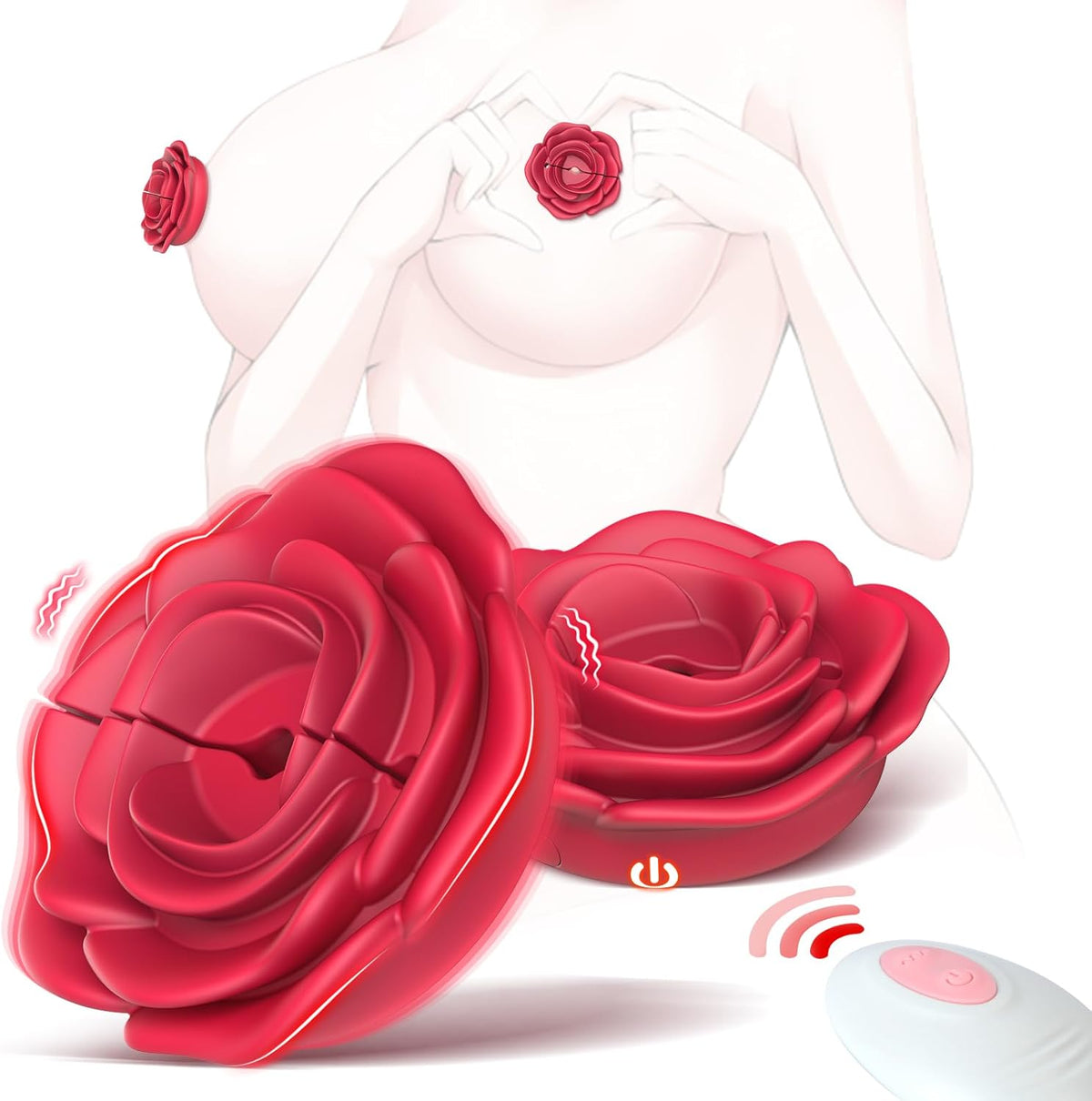 Pinzas para pezones con forma de rosa, vibradores y juguetes sexuales con control remoto.