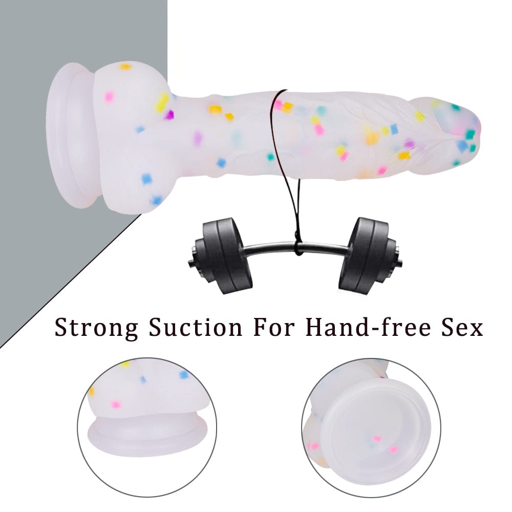 Consolador realista transparente de 7.1 pulgadas con partículas de gelatina y ventosa.