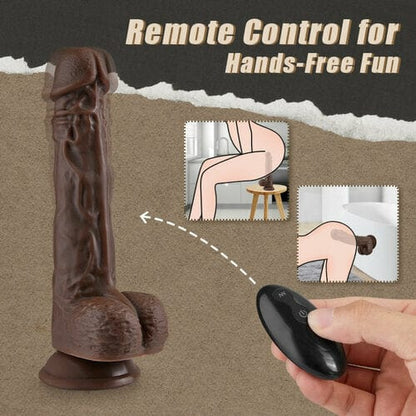 9.05-cola Realisma 8-Puŝa Vibra Hejtiga Nigra Dildo kun Teleregilo 
