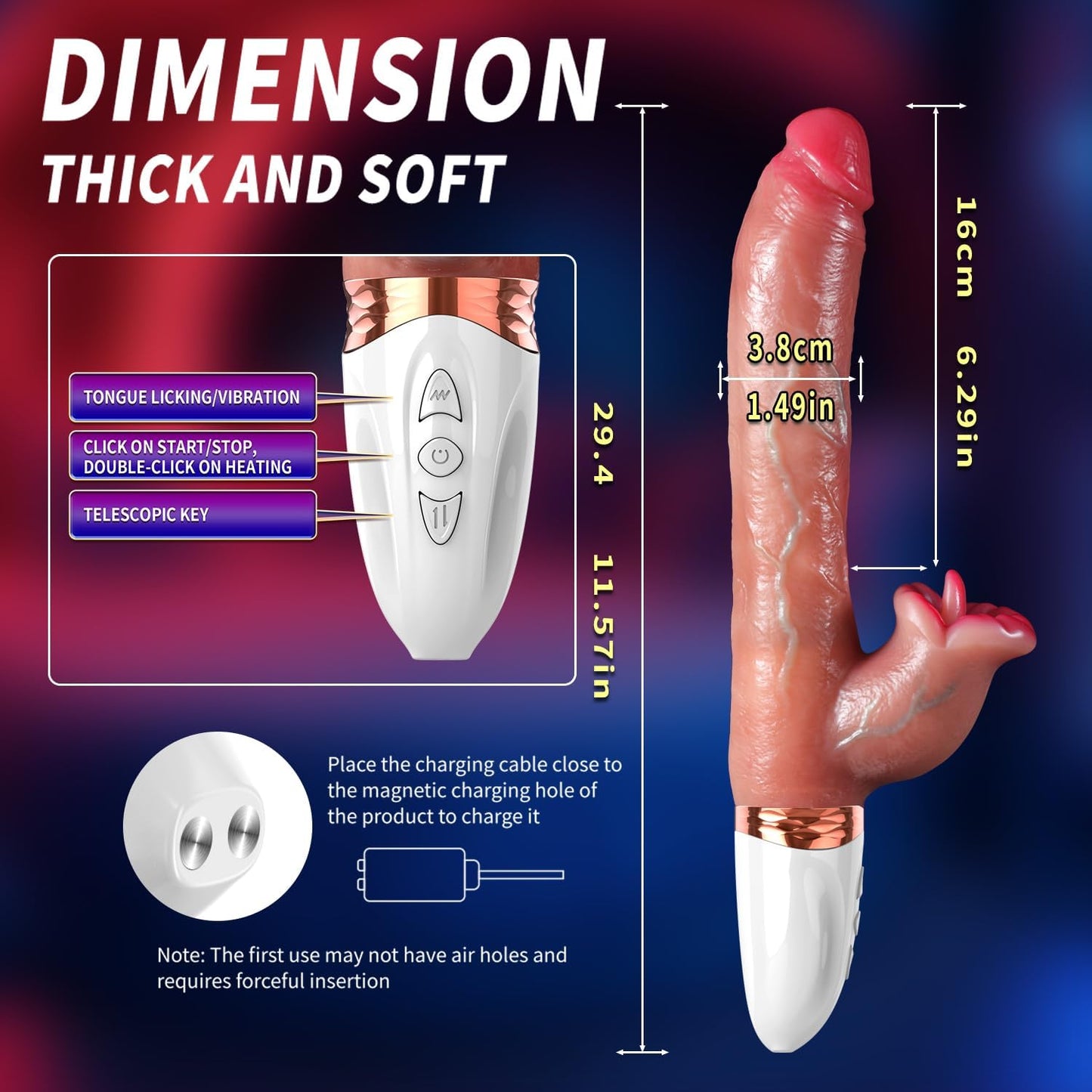 Vibrador realista de 11,6 pulgadas para punto G, vibrador de empuje