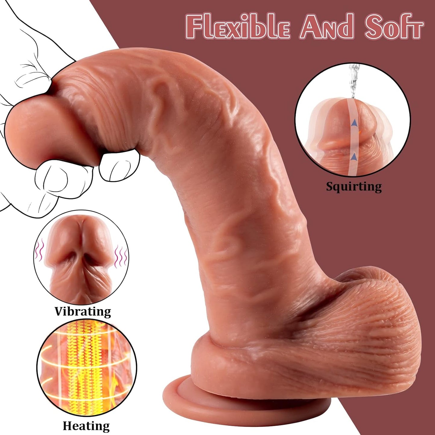 9-cola Silikona Vibranta Ŝprucvimdildo kun Teleregilo, 7 Vibraj Reĝimoj
