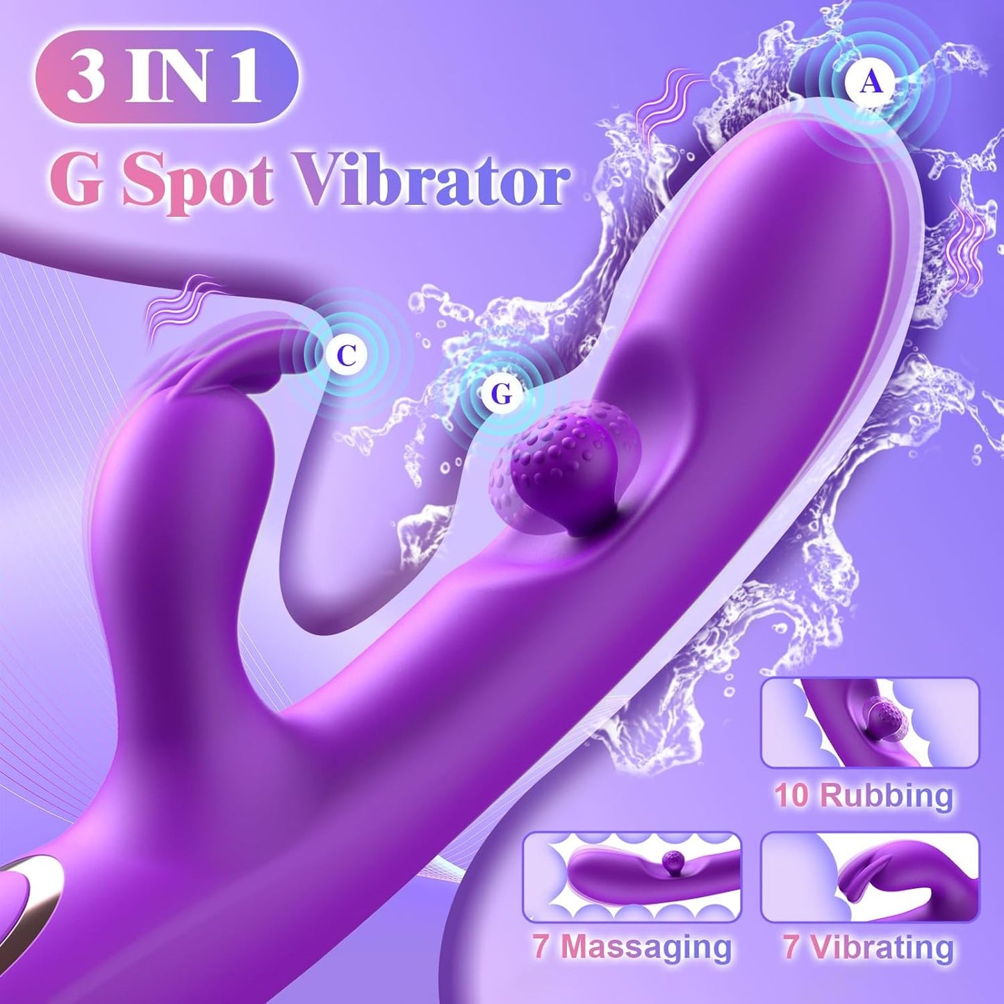 3 en 1 Kunikla Vibrilo 360°Rotacia Klitora G-Punkta Stimulilo