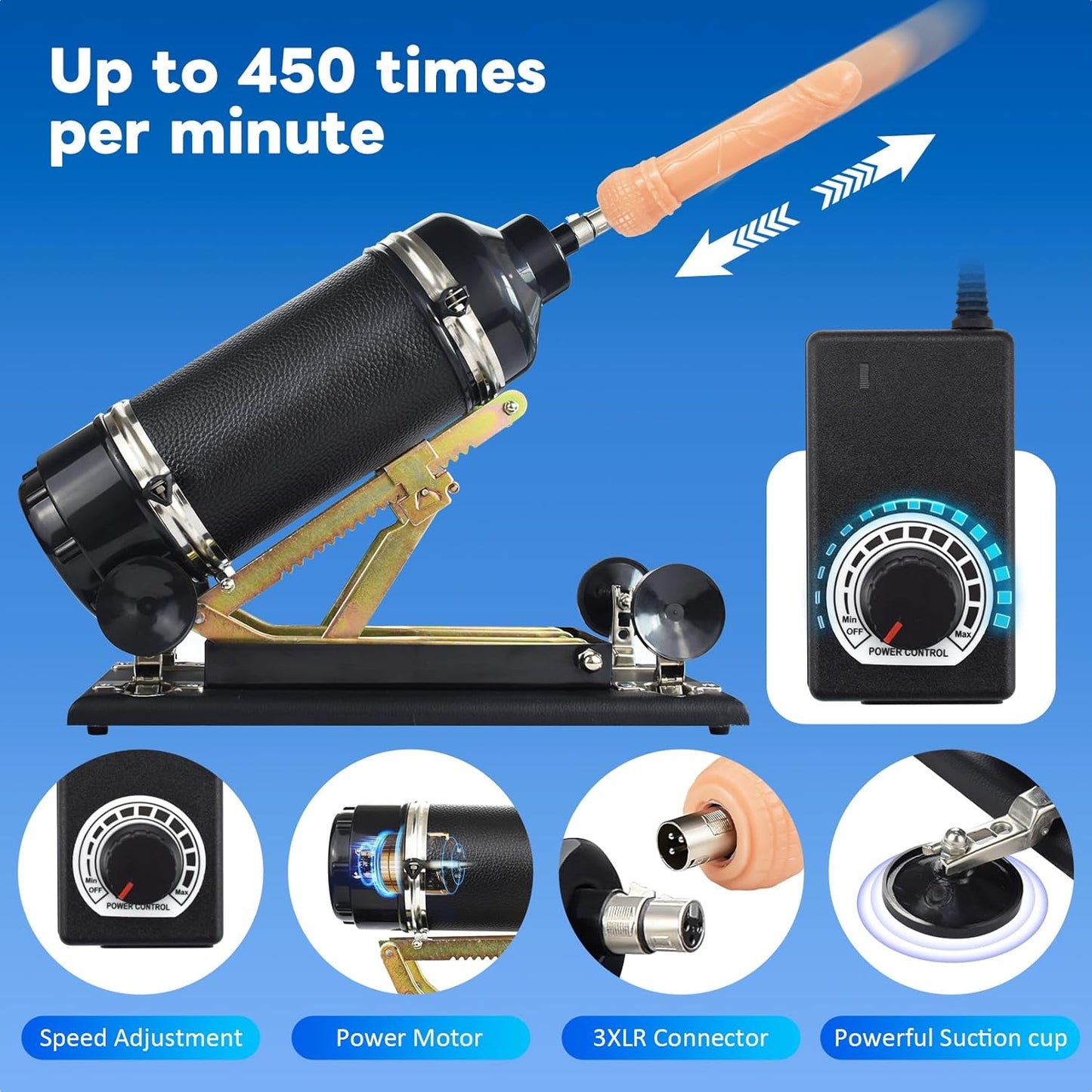 Máquina sexual automática con adaptador de ventosa de 9,5 cm y consolador.