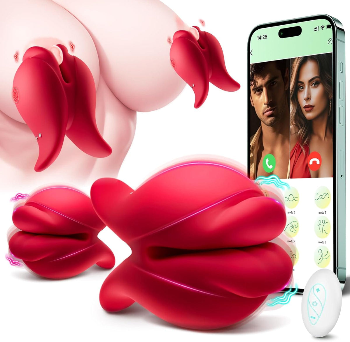 Pinzas para pezones BDSM con forma de boca y control remoto por aplicación