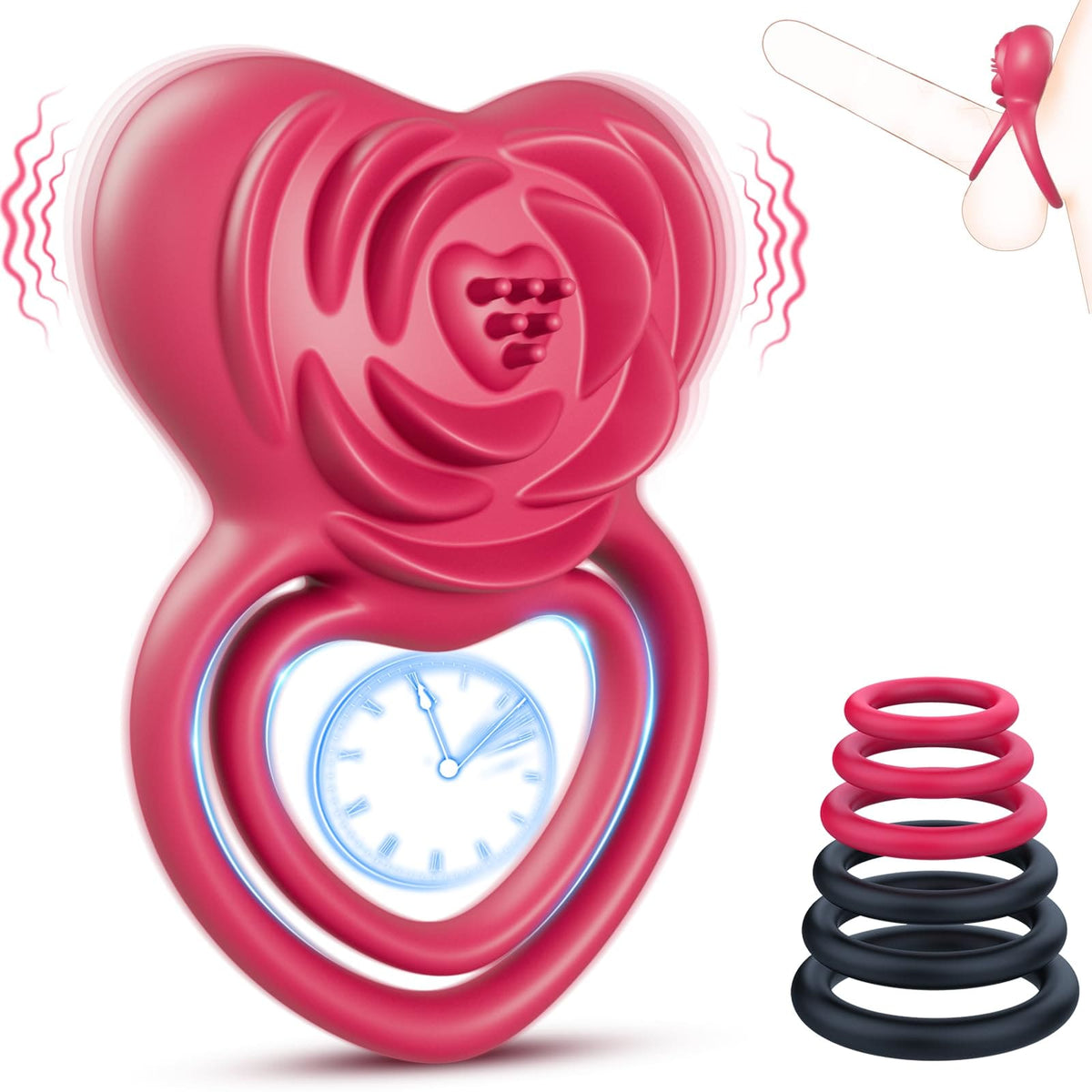 Anillo vibrador para el pene 2 en 1 con forma de rosa