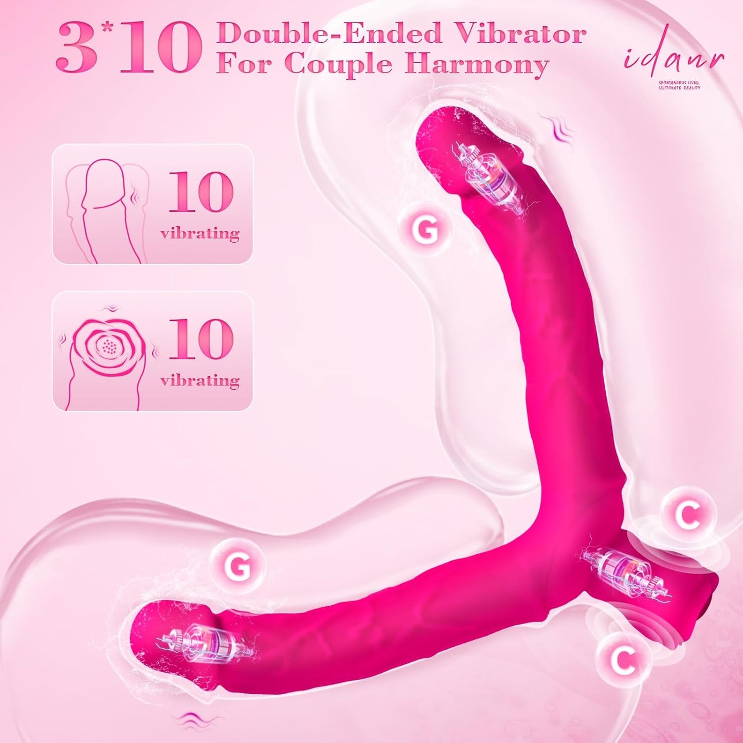 Consolador anal vibrador de doble punta con forma de rosa y 10 modos de vibración